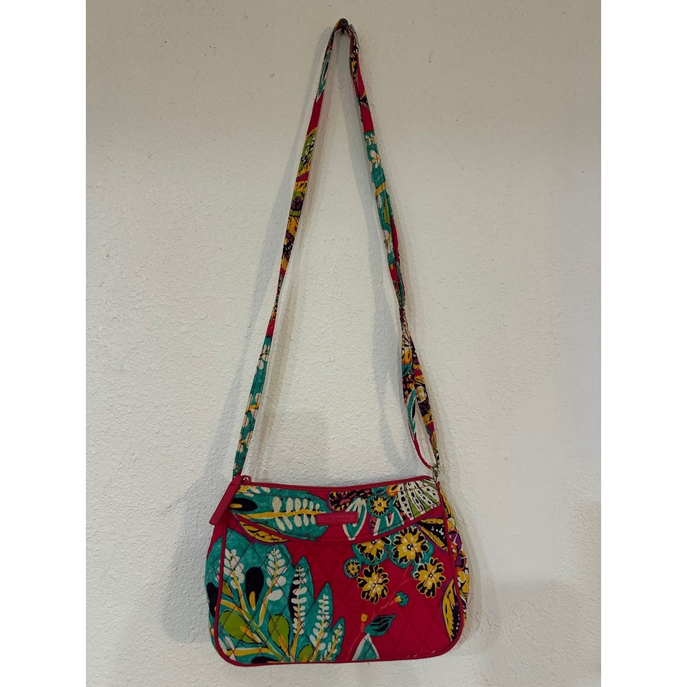 Vera Bradley Red Floral Tropical Quilted Cotton Crossbody Bag Adjustable Strap